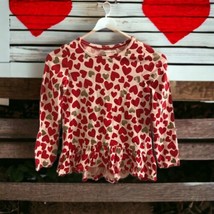 Tommy Bahama Long Sleeve Cotton Red and Gold Hearts Ruffle Top-Girl&#39;s Size 7 - £16.66 GBP