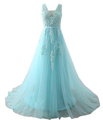 Kivary Plus Size V Neck Beaded Long Prom Dress Formal Evening Gowns Mint Blue US