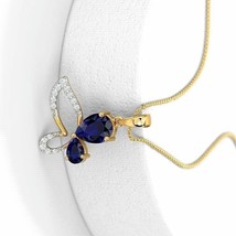 14k Yellow Gold Plated 2Ct Pear Cut Lab Created Blue Sapphire Stylish Pendant - $102.89