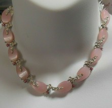 Vintage Pink Lucite &amp; Pink Rhinestone Enamel Necklace 16&quot; - Adjustable - £19.48 GBP