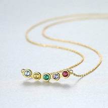 Colorful Multi-stone Bezel Set Bar Pendant Necklace Girl Gift 18K Yellow Gold Fn - £63.22 GBP