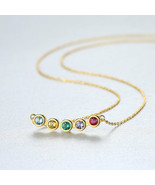 Colorful Multi-stone Bezel Set Bar Pendant Necklace Girl Gift 18K Yellow... - £62.44 GBP