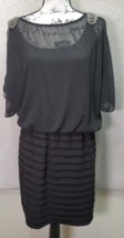 R&amp;M Richards Sheath Dress Womens Size 10 Black Sheer Beaded Cold Shoulde... - £25.30 GBP