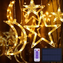 Star Moon Solar String Lights 138*Leds Solar Curtain Lights With 8 Lighting Mode - £31.63 GBP