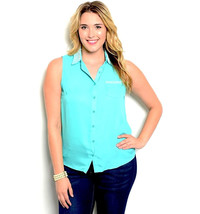 Zenobia Ladies Button Shirt Beaded-Collar Sleeveless Mint Green Size XL - £19.97 GBP