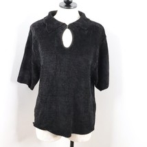 New Croft &amp; Barrow Women&#39;s L Black Keyhole Short Sleeve Knit Sweater Top - £10.21 GBP