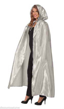 Fancy Masquerade Silver Satin Hooded Extra Long Cape Halloween Costume Accessory - £19.74 GBP