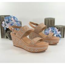 Tory Burch 80MM Natural Vachetta Leather Silver Woven Ankle Strap Wedge Heels 9 - £116.95 GBP