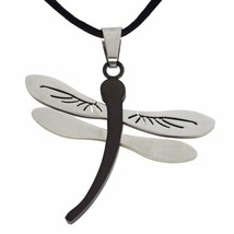 Womens Black Dragonfly Necklace Stainless Steel Pendant Fantasy Forge Jewelry - £15.95 GBP