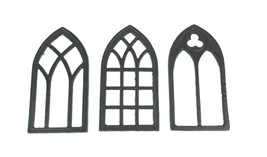 Set of 3 Black Cast Iron Gothic Cathedral Window Design Kitchen Trivets - £30.85 GBP