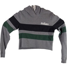 Hollister Crop Top Hoodie Womens XS Hooded Cropped Sweatshirt Gray Green... - $24.75