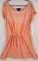 Colleen Lopez Dress Womens Large Coral Boat Neck Lace Trim Cap Sleeve Cover Up - £26.10 GBP
