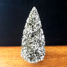 Green Bottle Brush Tree with Heavy Snow Christmas Village Accessory 6.25&quot; Tall - $6.92