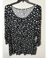 Croft &amp; Barrow Black White Heart Print Pleated Front Top Shirt Size 2XL - $33.83 CAD