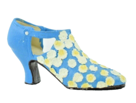 Blue Floral Kitten Heeled Mid-Heel Resin Miniature 4.5 inch Collectible Figure - £6.79 GBP