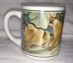 Vintage Lions Coffee Cup 1987 Lioness Mug Good Company Wildlife 660766 L. Regan - $13.17