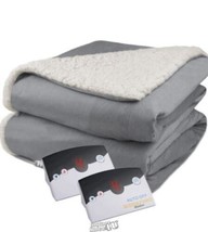 Pure Warmth Velour Sherpa Electric Heated Warming Blanket Queen Gray 2 Controls - £75.65 GBP