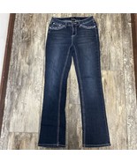 Earl Jeans Women Size 4 Slim Boot Cut Blue Denim Rhinestones Mid-Rise Pants - £11.94 GBP