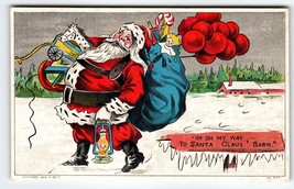 Santa Claus Christmas Postcard St Nick On Way To Barn Holds Lantern Toys 1909 NY - £14.95 GBP