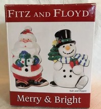 Fitz &amp; Floyd “Merry &amp; Bright” Salt &amp; Pepper Shakers  (2011) Santa &amp; Snow... - £11.78 GBP