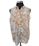 Croft &amp; Barrow Blouse Women&#39;s Size XL Linen Blend Beige White Floral Sle... - $17.42