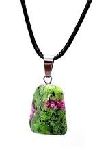 Ruby Zoisite Anyolite Necklace Stone Pendant Vitality Healing Abundance Freeform - £6.25 GBP