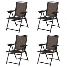 4 Pieces Folding Dining Chairs with Steel Armrests and Sling Back - £142.94 GBP