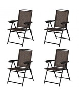 4 Pieces Folding Dining Chairs with Steel Armrests and Sling Back - £145.38 GBP