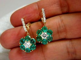 3.75Ct Round Cut Green Emerald Diamond Dangle Earrings 14k Yellow Gold Over - £81.60 GBP