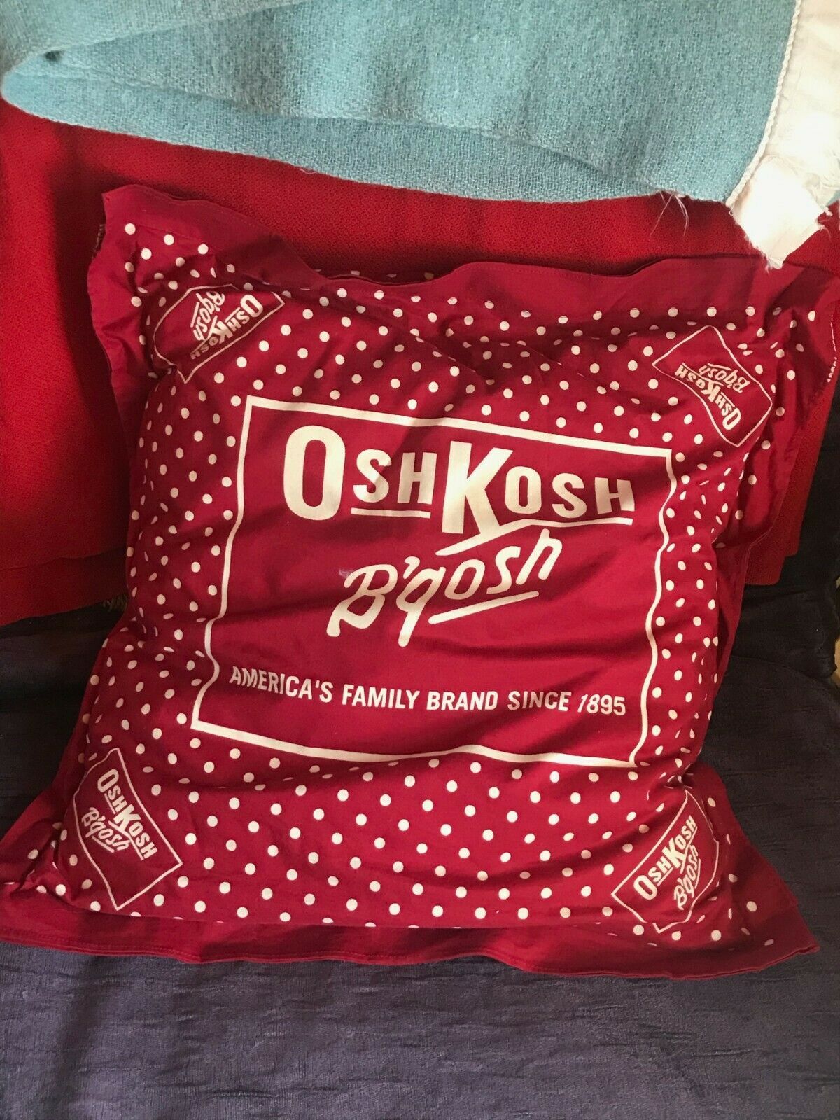 Rustic Cabin Red & Cream Polka Dot OshKosh B’Gosh Throw Pillow Cover w Flat Pill - $24.88