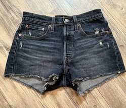 Levis 501 Original Cut Off Denim Shorts Dark Raw Hem Distressed Womens Size 26 - £19.01 GBP