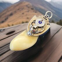 Antique BPOE 14K WHITE Gold Diamond Elk’s Tooth Watch Fob Pendant Red Ey... - $945.25