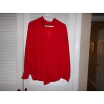 Vintage Ann Taylor red blouse L Mint condition ruffle neck and sleeve hem - $8.82