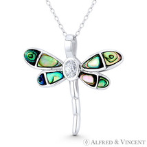 Dragonfly Insect Charm Mother-of-Pearl Solid 925 Sterling Silver 30x31mm Pendant - £22.98 GBP+