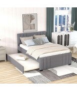 Grey Upholstered Platform Bed w/ Trundle - $575.51 CAD