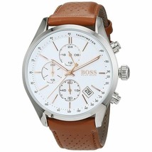Hugo Boss HB1513475 Grand Prix Mens&#39;&#39; Brown Leather Chronograph Watch + ... - $118.90