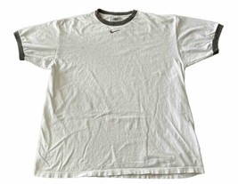 Vintage Y2K Nike White Brown Embroidered Logo Ringer T-shirt XL Short Sleeve - £14.57 GBP