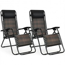 2 Pieces Folding Patio Rattan Zero Gravity Lounge Chair-Brown - Color: Brown - £129.18 GBP