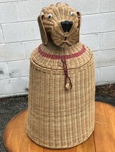 Vintage Woven Rattan/Wicker Large Dog Basket 27&quot; Whimsical Boho Decor Retriever - £316.53 GBP