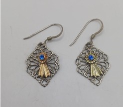 925 Filligree Dangle Earrings blue rhinestone - $742.56 MXN