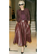 Women&#39;s Genuine Lambskin Leather Long Skirt Stylish Flare Belted Burgund... - $2,518.56 MXN+