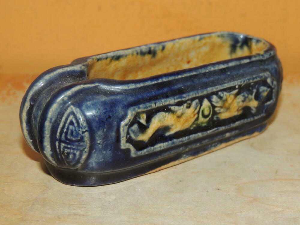 Chinese Mud Shoe 4&quot; Blue overglaze dragon pearl Mudman Vintage / Antique... - $31.49