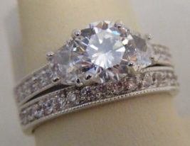 RSC Size 10 rhodium ep cz 3 stone w/ accents engagement wedding band rin... - $30.00