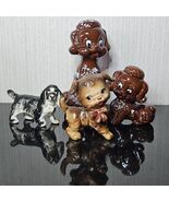 Vintage Dog Figurine Lot of 4 Anthropomorphic Poodle Brown Black Ceramic... - $37.42