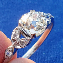 Earth Mined Diamond Deco Engagement ring Cushion cut Vintage Platinum Solitaire - $17,101.53 CAD