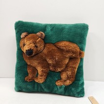 Brown Bear Throw Pillow 3D Green Background 11&quot; x 11&quot; x 4&quot; Hunting Cabin Cozy - $18.37