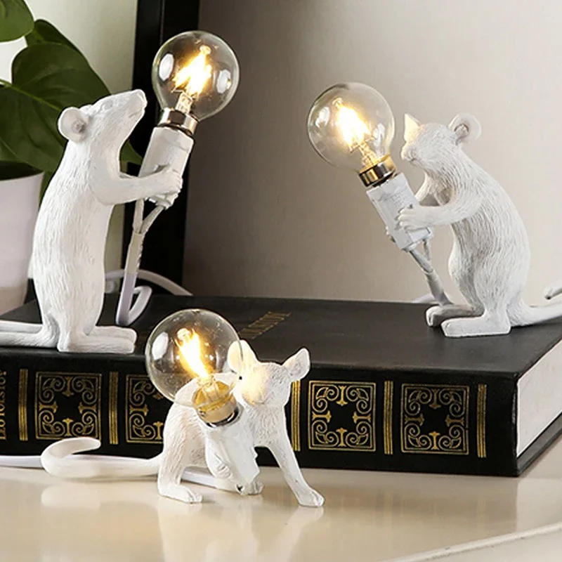 Nordic Mouse Lamp LED Table Lights Resin LED Night Lights Animal Table L... - $21.24+