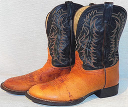 Tony Lama Almond Rust Smooth Ostrich Roper Rubber Sole Cowboy Boots 11-1/2 D - £119.08 GBP