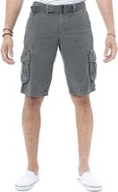 RAW X Mens Belted Relaxed Fit Knee Length Cargo Shorts, GREY, 34 - £23.34 GBP