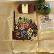 Vintage Handmade Needlepoint Canvas Colorful Rose Bouquet Almost Finished  Kit - $34.99